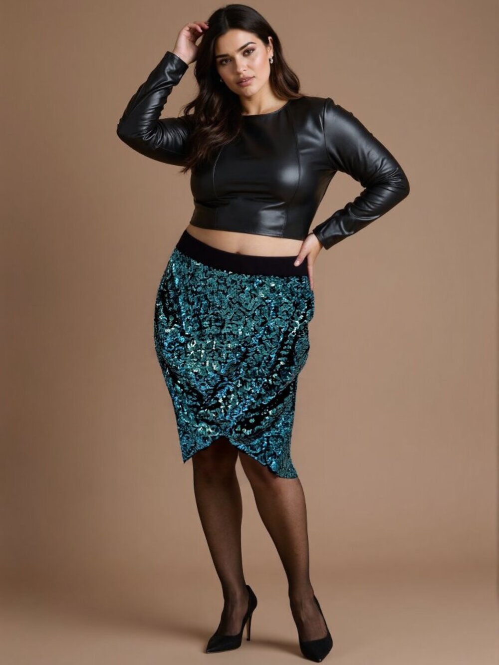 Plus-size Women's Skirt Sexy Bodycon skirt Metallic Sequins Size 2X